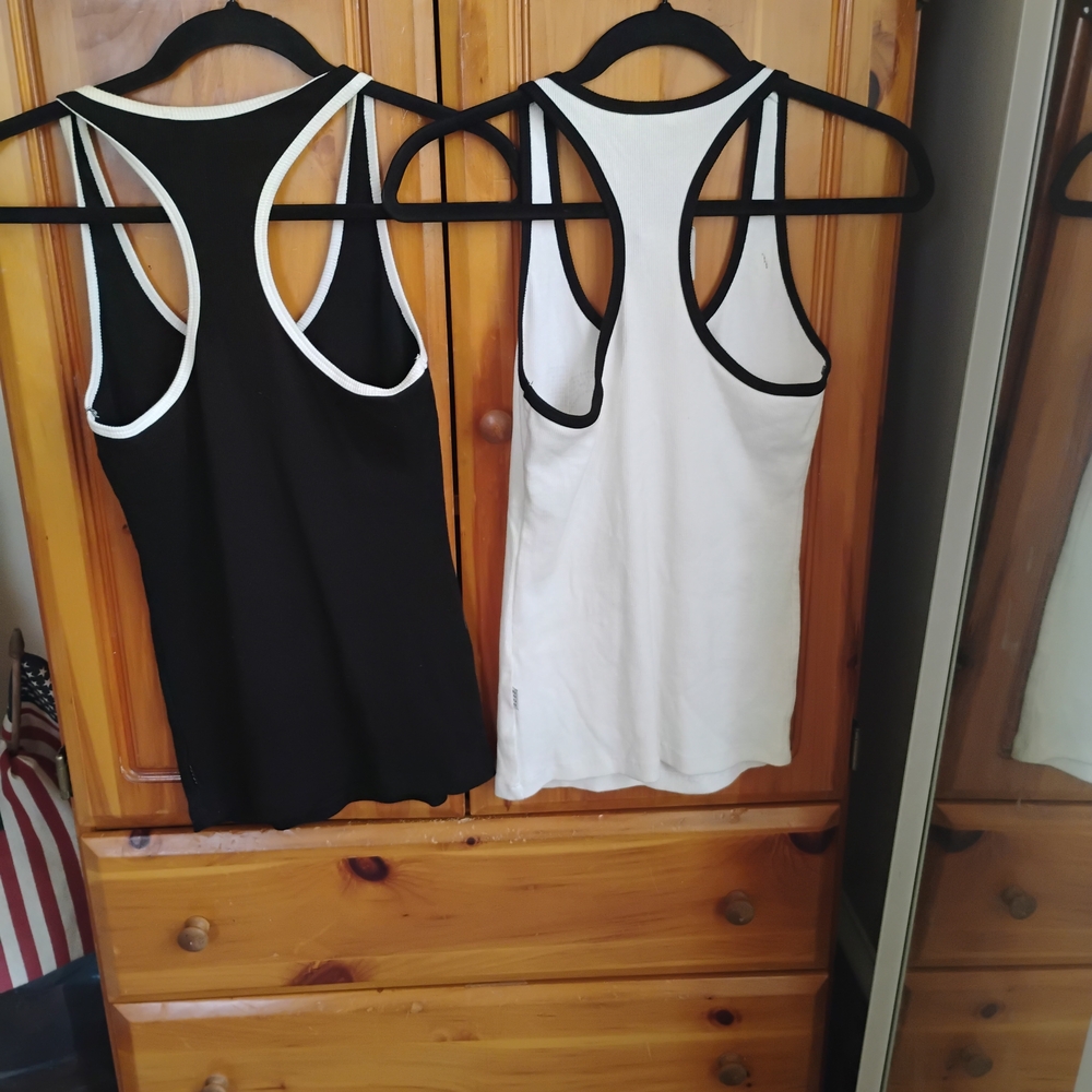 bebe Rhinestone Logo Racerback Tank - Black or White - Picture 2 of 2